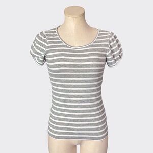 Hype Striped Puff Sleeve Fitted Short Sleeve Top